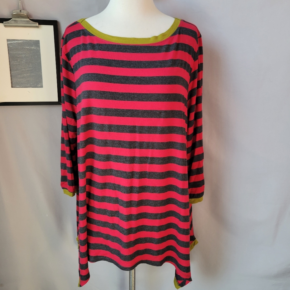 Alembika Drapey Jersey Knit Pullover Stripe Swing Tunic Red‎ 3 or 10-12